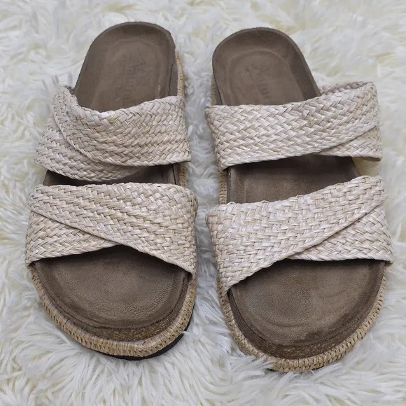 Natural Reflections Cream Woven Slide Sandals - Picture 1 of 5